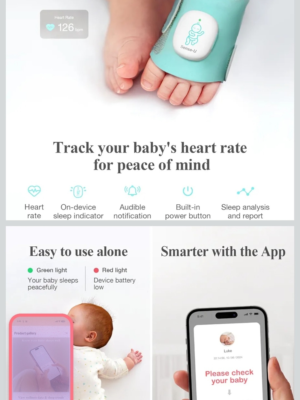Baby Heart Rate Monitor - Mint
